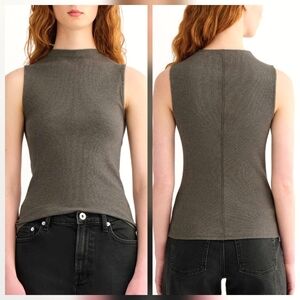 Everlane The Luxe Rib Funnel Neck Tank Heathered Fatigue L - Fall Layering